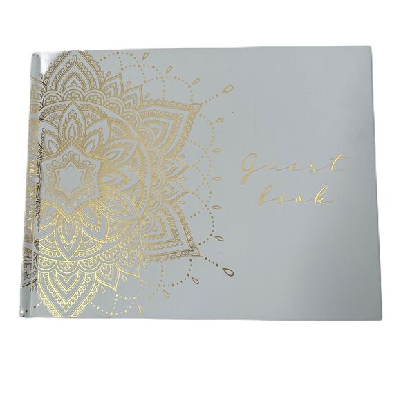 Guest Book White Gold 50 Page 7 X 9 inch Wedding Anniversary Celebration Party - Picture 1 of 13